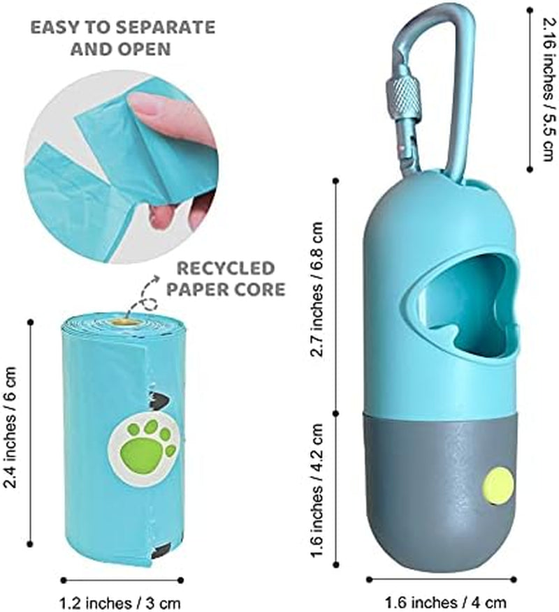 Dog Poop Bag Dispenser with Built-In LED Flashlight and Metal Clip for Leash; Dog Waste Dispenser in (Crystal Blue)